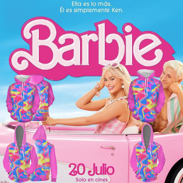 Cross-border new real-person movie Barbie doll 3D digital printing hoodie COS zipper cardigan Cross-border new real-person movie Barbie doll 3D digital printing hoodie COS zipper cardigan