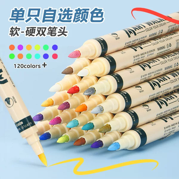 White Double-Headed Acrylic Marker Black Gold Soft-Head Marker Student Graffiti Painting High-Gloss Metal Pen