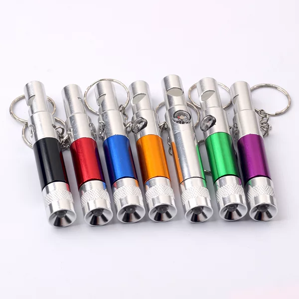 Cross-border outdoor aluminum alloy LED mini survival three-in-one whistle guide compass with keychain wholesale
