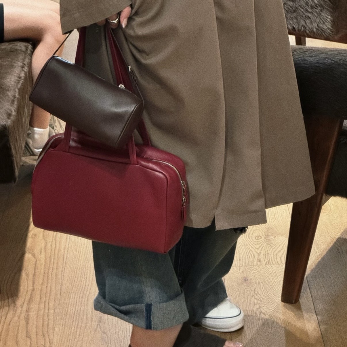 Jennie Style Row New Astra Bowling Bag Lambskin Shoulder Bag Commuter Handbag Underarm Bag Boston Bag - Thumbnail 2