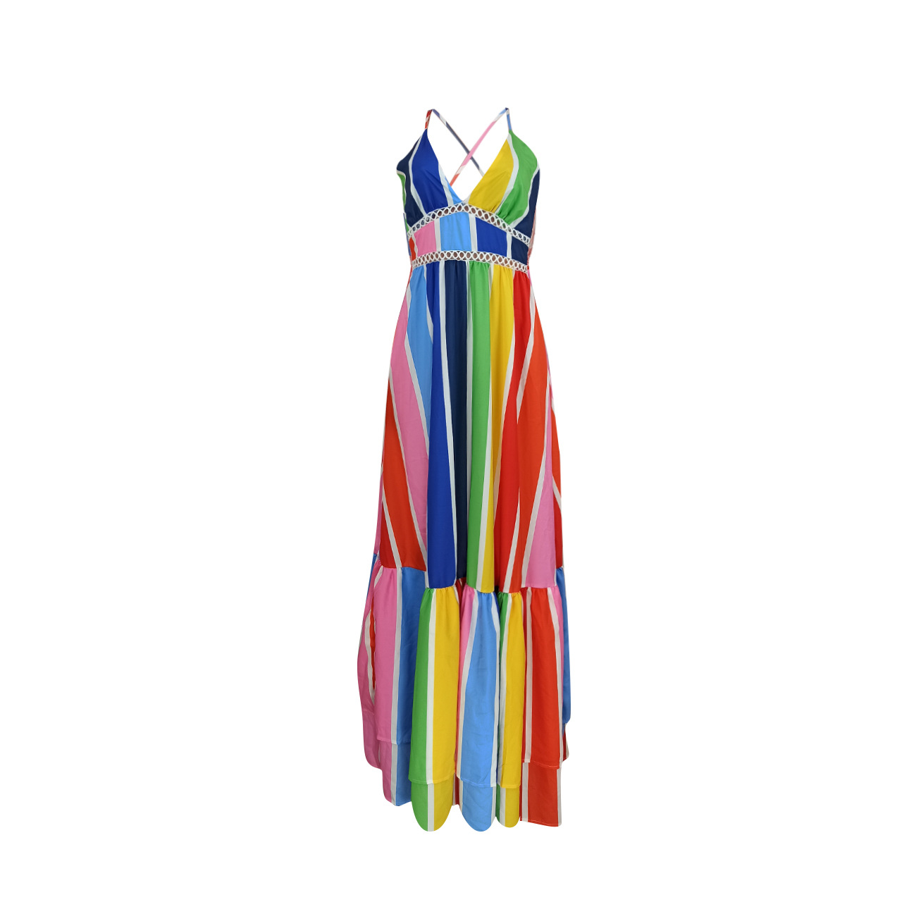 rainbow stripe print suspender dress Nihaostyles wholesale clothing vendor NSYDF73574