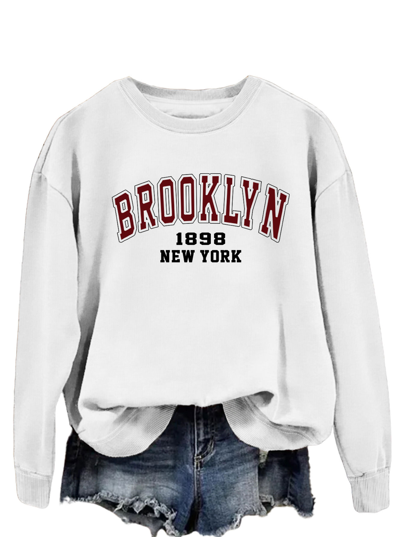 Brooklyn 1898 Nueva York Amazon Comercio exterior moda suelta superior eBay divertido impreso suéter