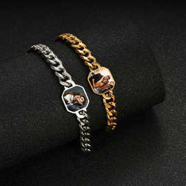 跨境欧美不锈钢几何形个性风的热激活感温手链与定z图片热卖爆款