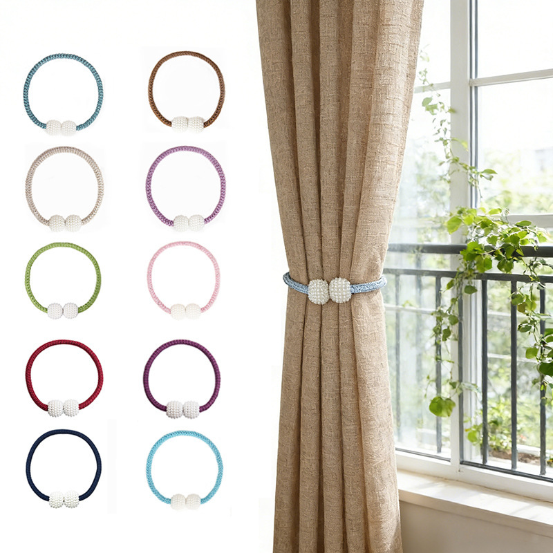 A Pair of Magnetic Pearl Curtain Tiebacks, No-Drill Curtain Straps, Bed Curtain Organizer, Decorative Curtain Tiebacks