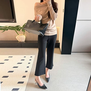 高弹垂感九分微喇裤直筒长裤女裤子小黑裤百搭休闲松紧腰微弹