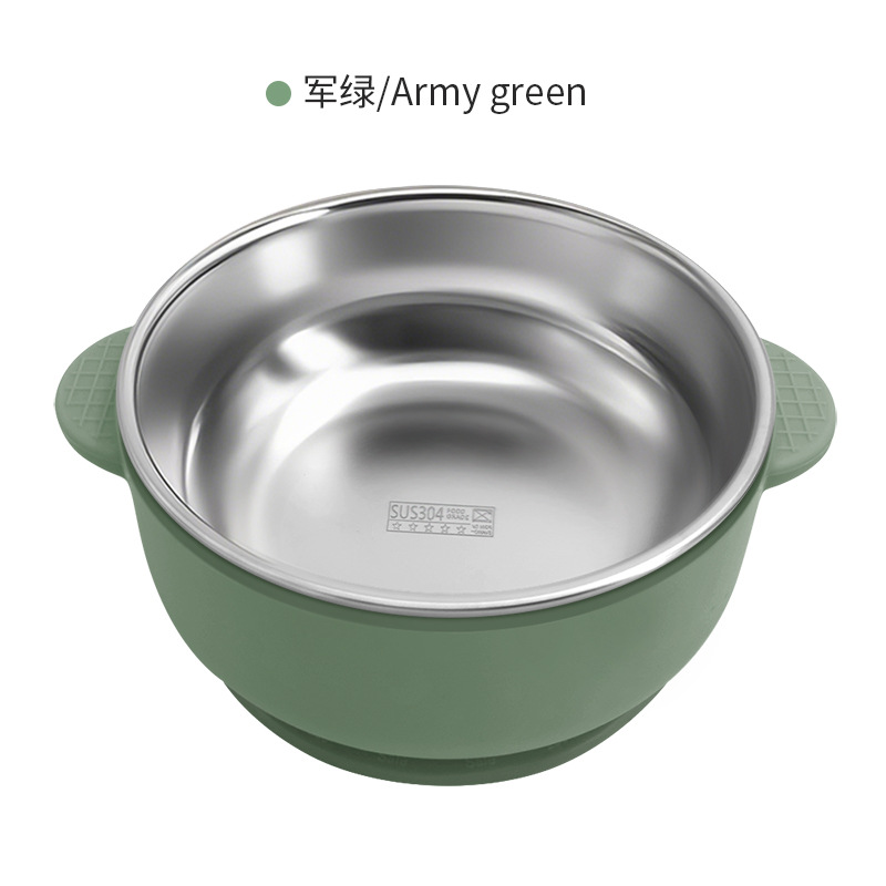 Hot sale 304 acero inoxidable para niños cuencos de arroz cubiertos de doble capa de silicona a prueba de quemaduras y caídas