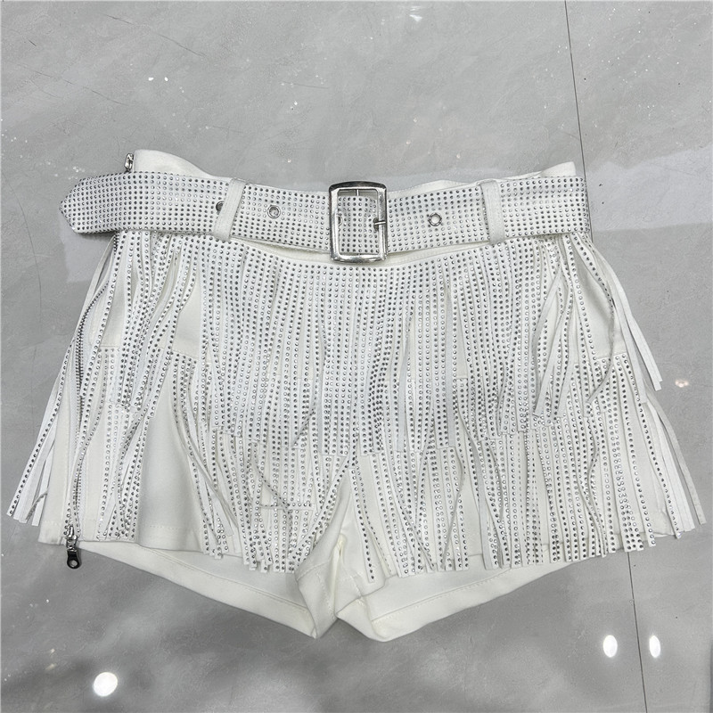 Shorts con Pedrería y Flecos Ligeramente Elástico para Verano