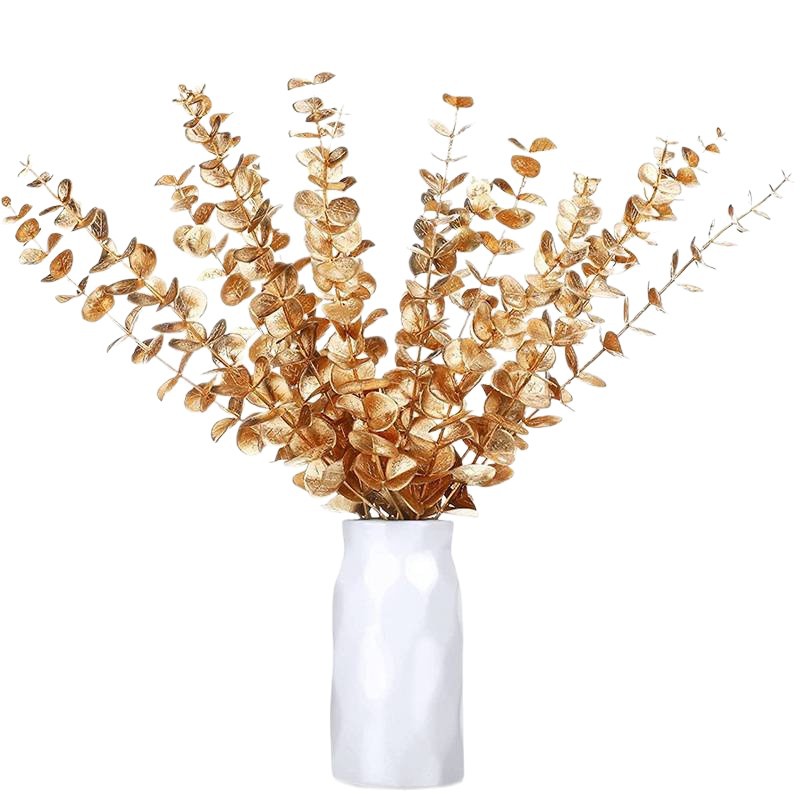 Flores artificiales de eucalipto dorado, hojas de eucalipto, decoración navideña, decoración de bodas, flores artificiales para el hogar, arreglos florales, celebración de bodas