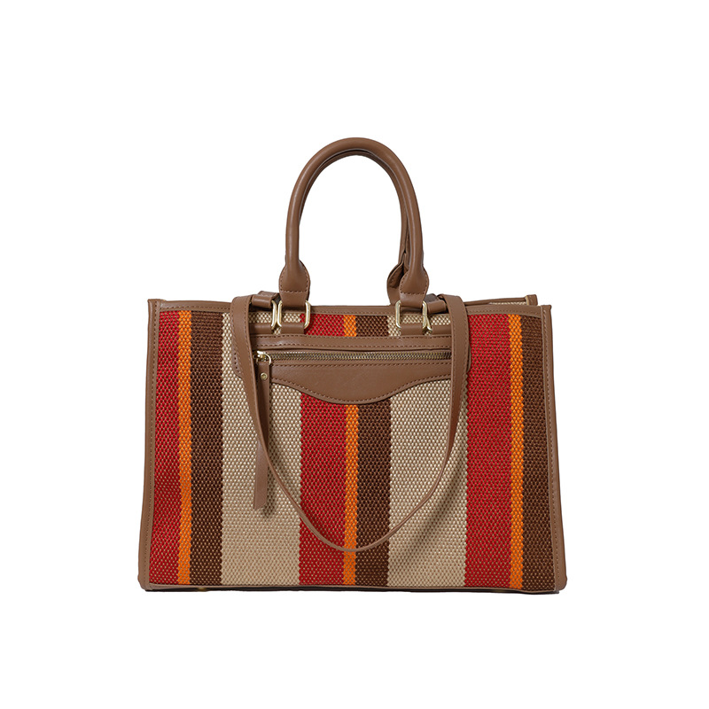Cross-border color contrastante estriado bolso de mano casual para mujeres 2024 Amazon nueva moda de gran capacidad mochila de viaje