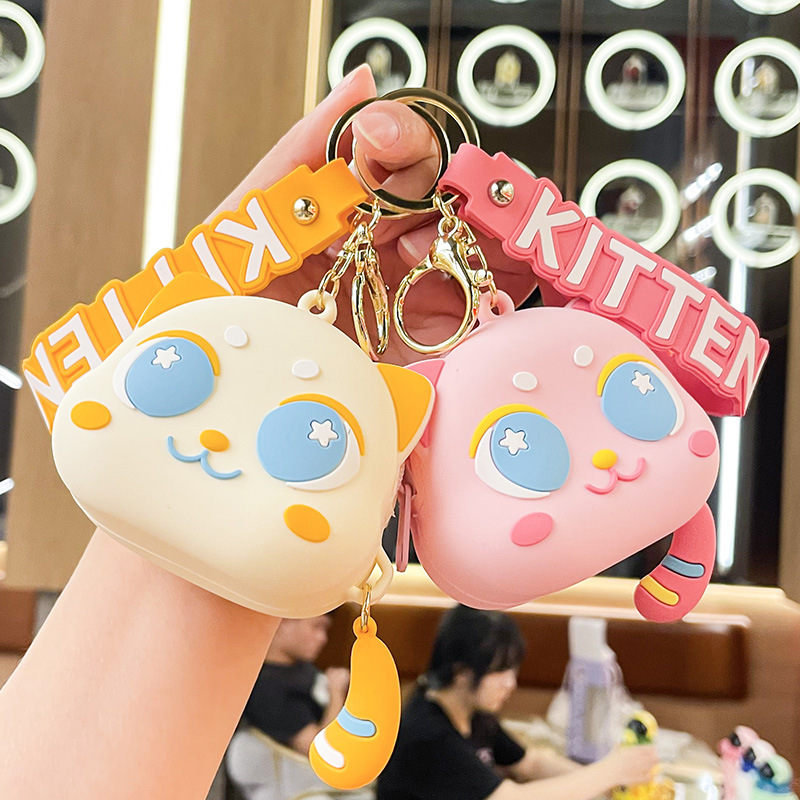 Original Big-Eyed Cat Silicone Coin Purse Mario Pendant Kidsren's Gift Bag Pendant Headphone Card Holder Pendant