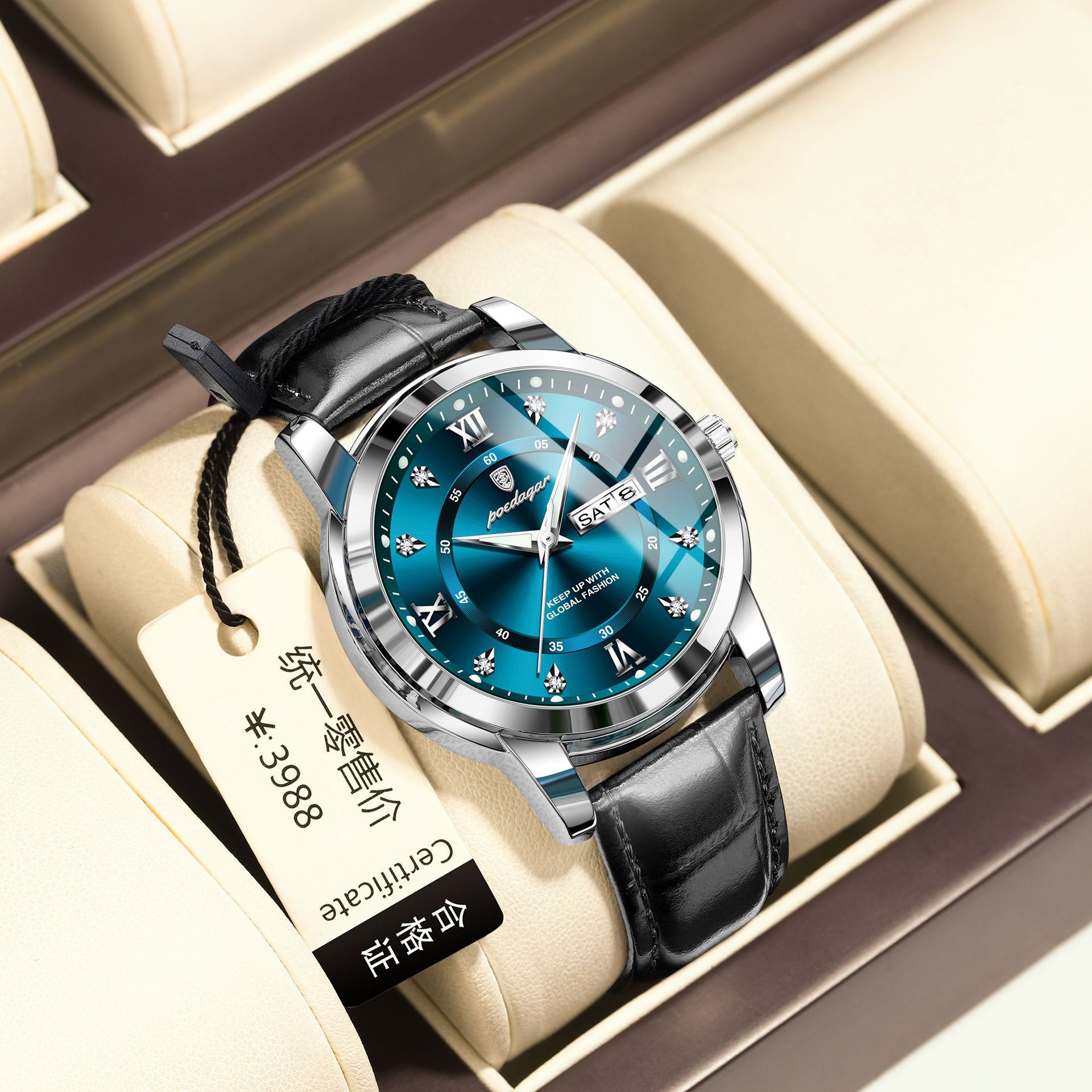 Nueva marca suiza, reloj de cinturón para hombre, reloj de calendario doble luminoso, transmisión en vivo, estilo explosivo de comercio exterior, entrega de una pieza
