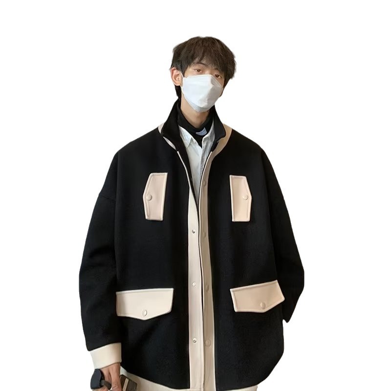 2024 nueva tendencia de la moda chaqueta de plumón para hombres costura con capucha tendencia cálida chaqueta de varios bolsillos