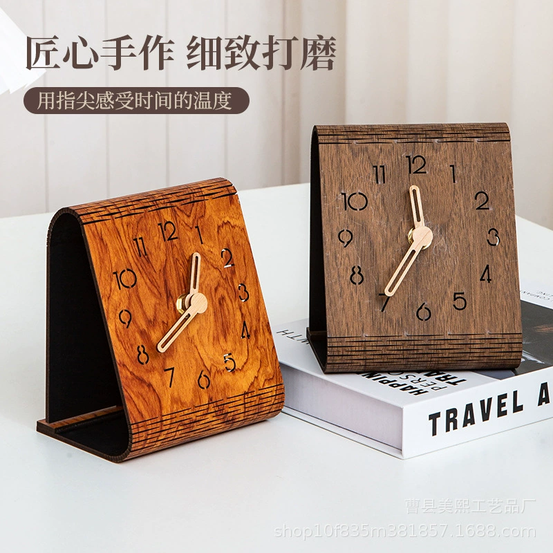 Настольные часы из массива дерева, объемные, для дома, спальни, прикроватные, будильник, для кабинета, из натурального дерева, электронные, декоративные, деревянные