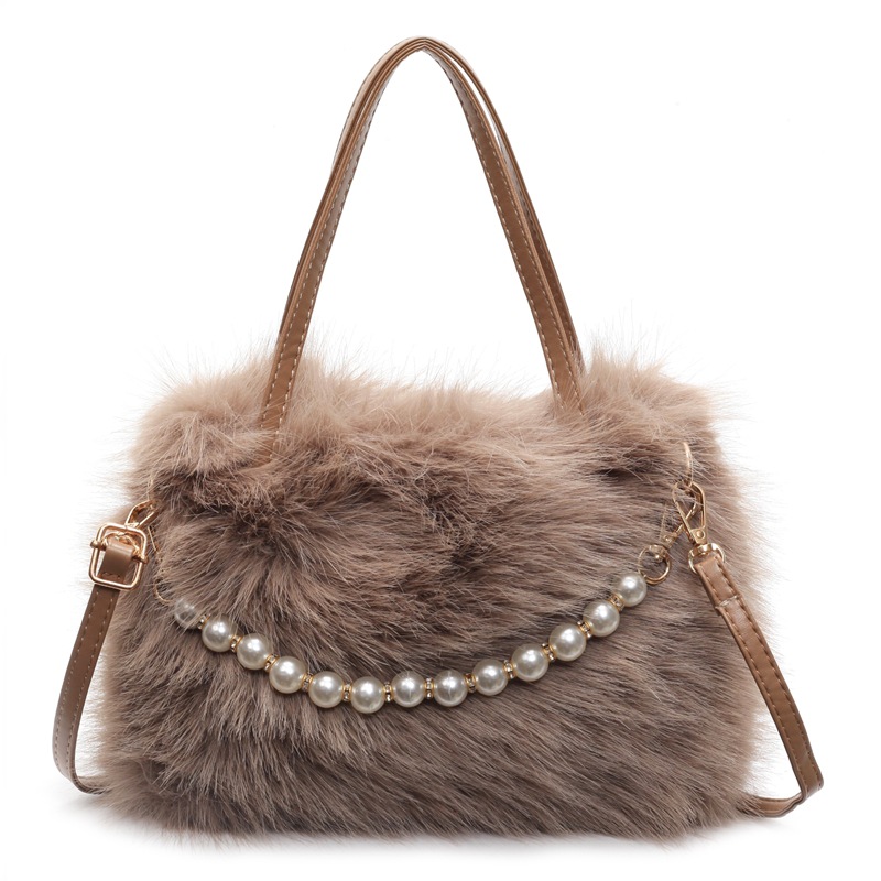Bolso de mano peludo 2024 nueva moda bolso cuadrado de lana de perla texturizado bolso de mujer