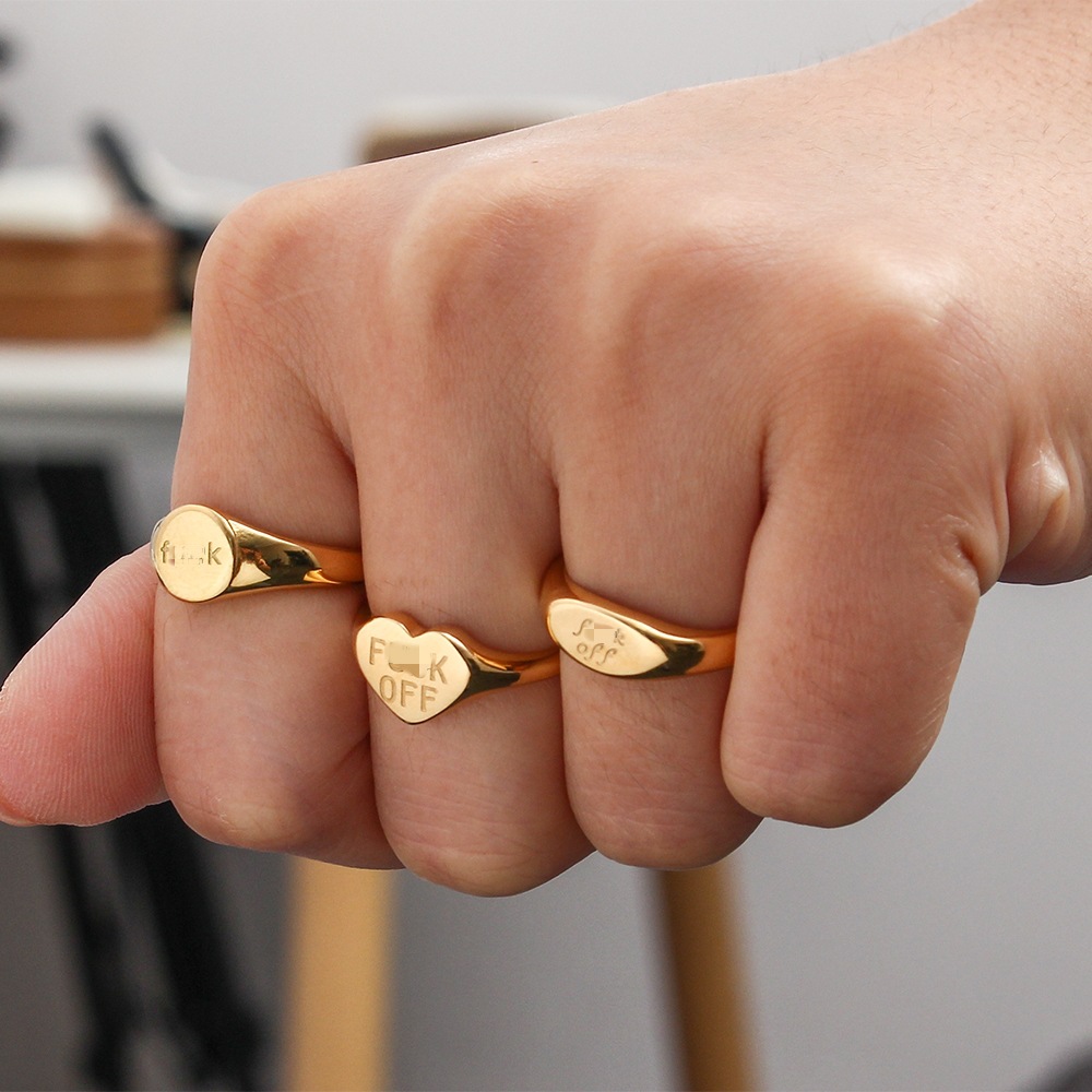 Fashion Letter Fuck off Plating 18K Multi-Style Stainless Steel Ring