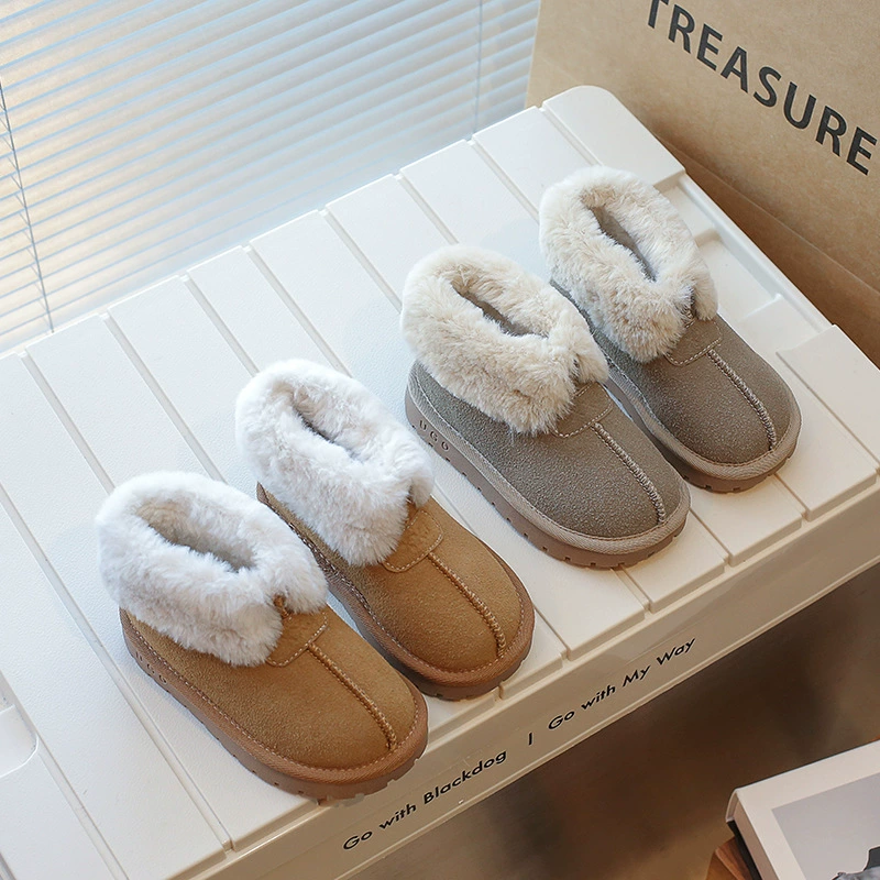 Корейская версия девочек повседневные снежные сапоги 2024 новая зимняя мягкая подошва один педаль теплый мальчик северо-восточные хлопковые сапоги