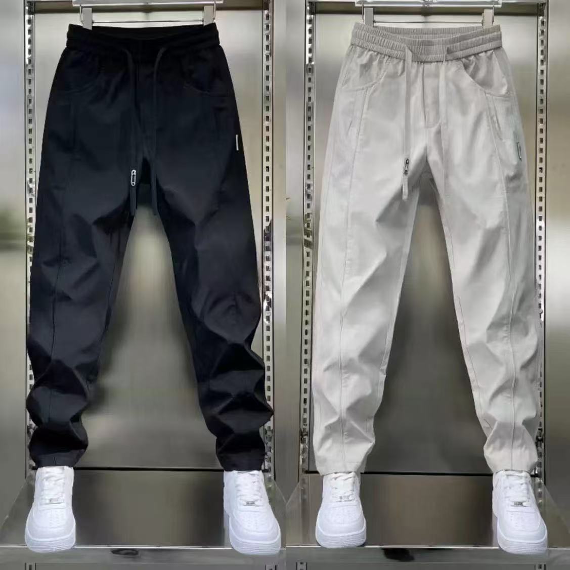 2025 Solid Color Spring and Autumn New Trendy Brand Men's Casual Pants Elastic Harem Small Feet and Easiest for Match