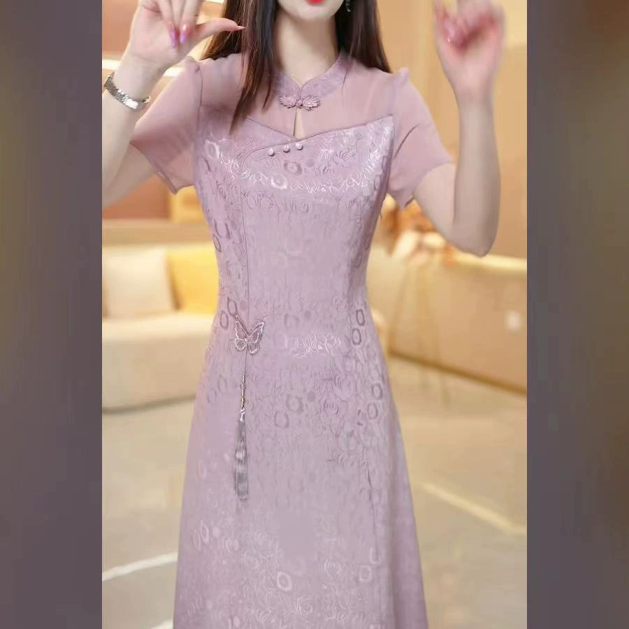 Новый китайский стиль национального платья cheongsam женский живот 2025 весна лето новая тонкая мода