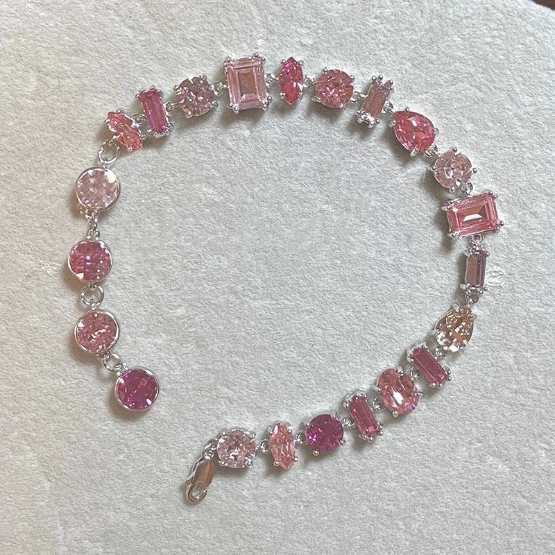 "Barbie Pink Diamond" Pink Candy Imitation Zircon Bracelet, a Popular Item on Xiaohongshu, Exquisite Gift-Giving Accessory with a High-End Feel