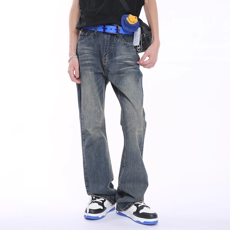 Voguo Relay Tall Extra Long Retro Distressed Washed Jeans Mid-Waist Floor-Length Micro-Flared Pants