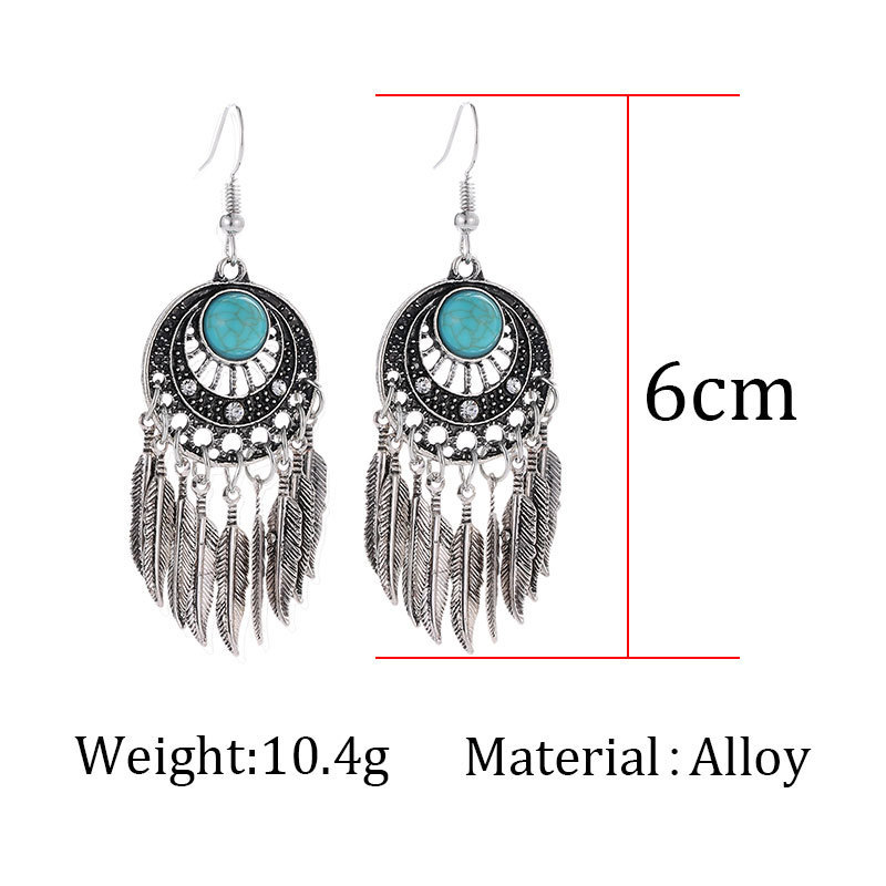 New Leaf Earrings Fashion Bohemian Dream Catcher Feather Tassel Earrings display picture 1