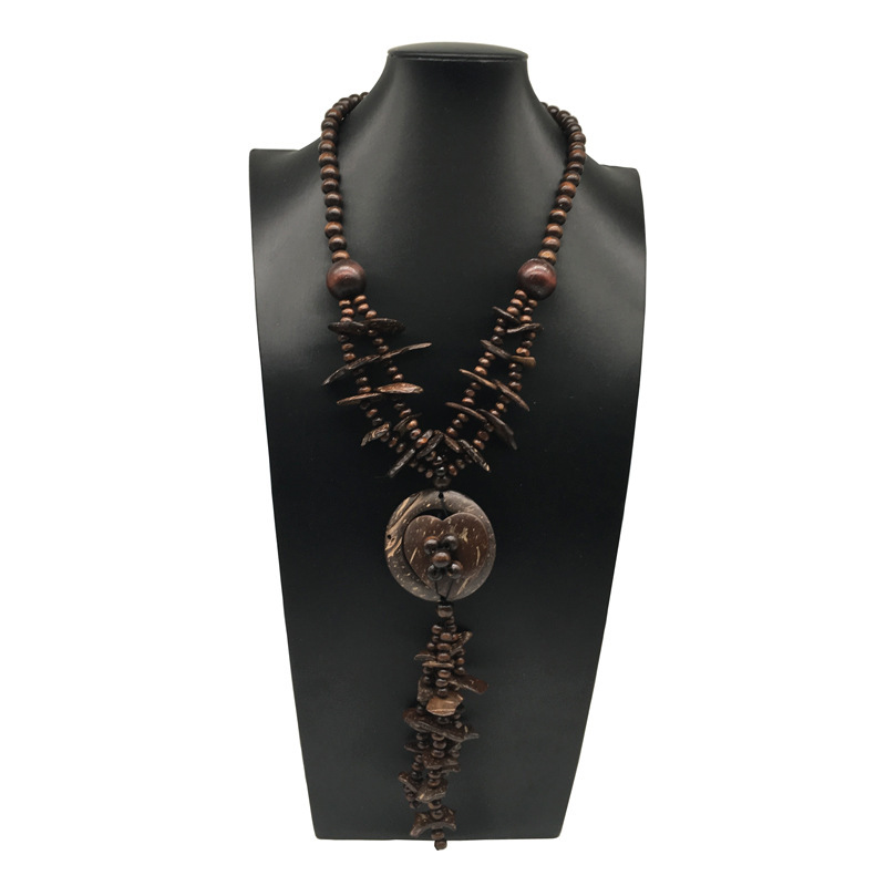 Bohemian Brown coconut shell wooden beads Y-shaped long sweater chain love coconut shell African women necklace necklace Bohemian Brown coconut shell wooden beads Y-shaped long sweater chain love coconut shell African women necklace necklace