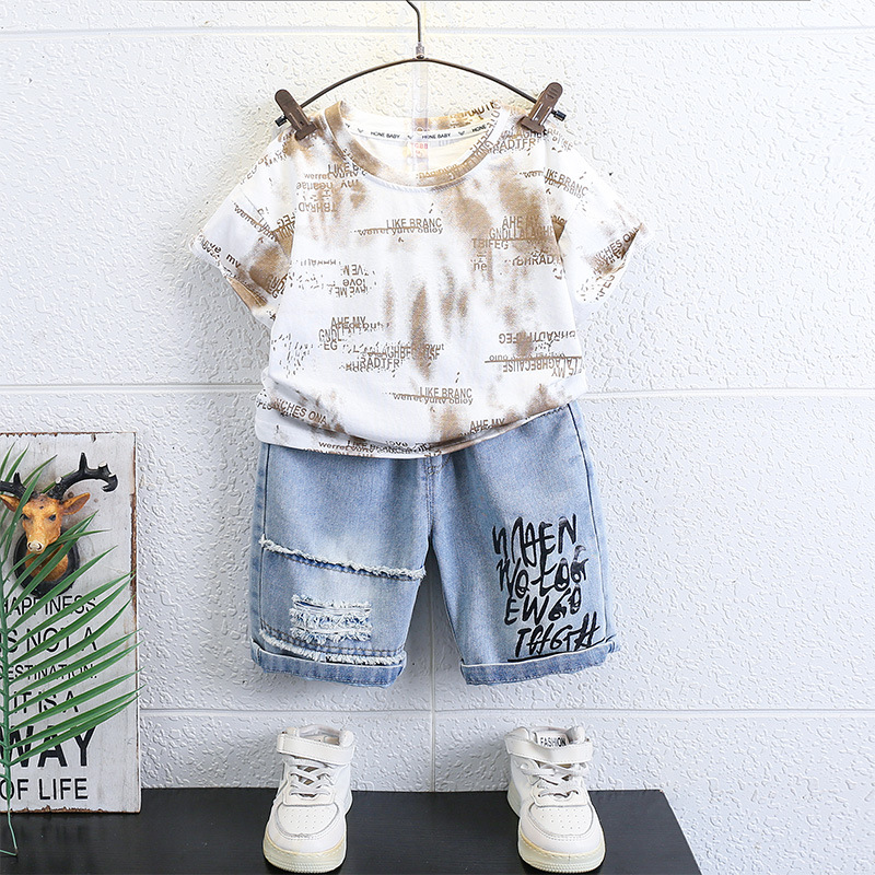 7148 ropa para niños traje para niños verano 2025 nuevos pantalones de camiseta de manga corta coreana para niños verano bebé guapo