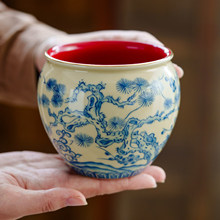 岁寒三友建水茶洗陶瓷茶渣缸中式宫廷红茶具配件单个桌面杯洗水盂