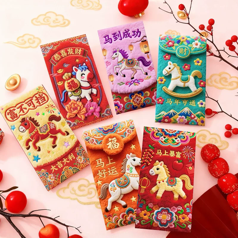Год 2026 года Конь Color Printed Cartoon Красная конверт, красный конверт, красный конверт, фестиваль весны, творческий фестиваль, новогодний красочный пакет, мода нац