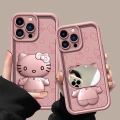 化粧鏡kt猫スタンドアップル15promax携帯ケース創意iPhone13国産モデル転倒防止ケース
