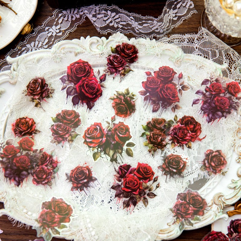 Yan Ji PET pegatinas Rosa aventura serie retro flor diario decoración materiales 30 unidades en 6 modelos