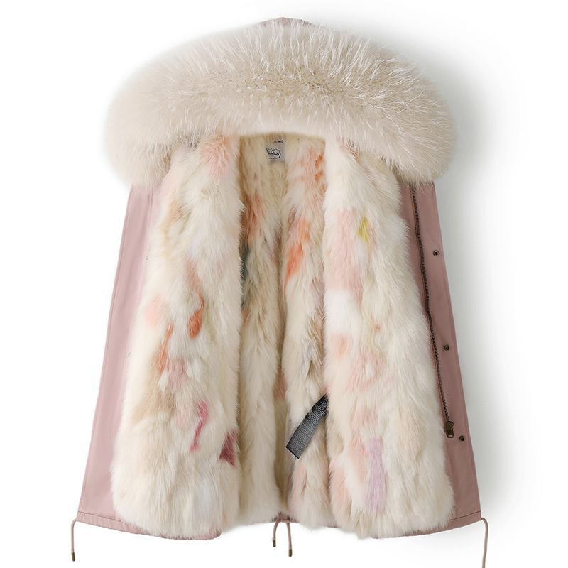 Detachable Colorful Fox Fur Lined Parka Women's Mid-Length Fur Coat 2024 Winter New Thickened Imported