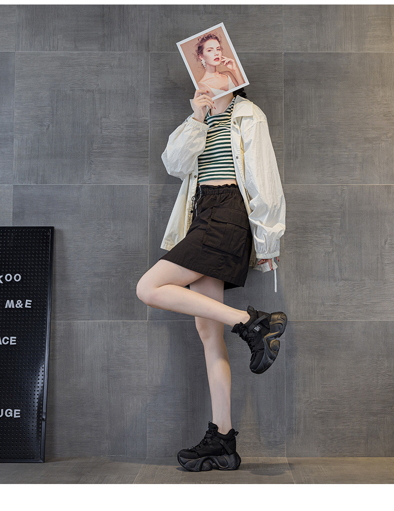 Giày sneaker nữ đế dày tăng chiều cao mùa thu 2025 phong cách hot trend buộc dây — M2936 lót đơn màu đen, M2936 lớp lót đơn màu xám, M2936-1 plus nhung đen, M2936 lớp lót đơn màu be chi tiết 10
