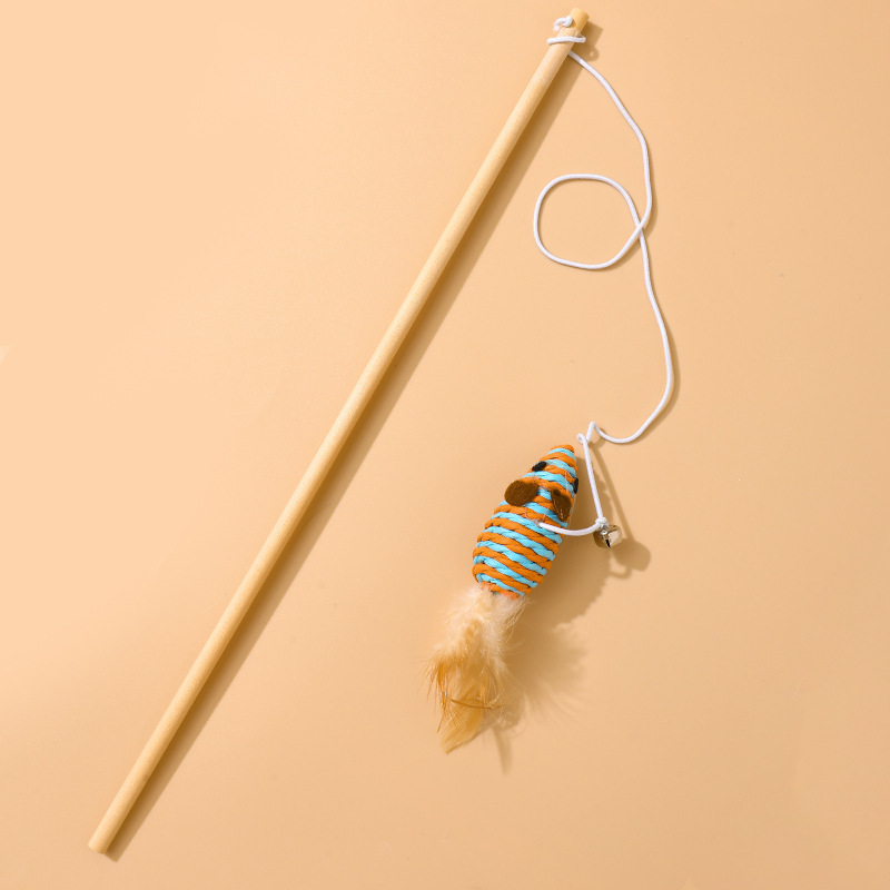 Juego de Varitas de Plumas para Gatos de Cuerda de Cáñamo Con Plumas y Cascabel para Gatos