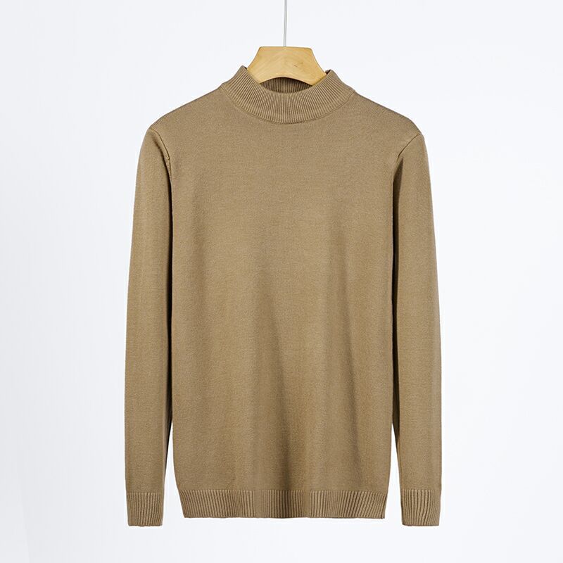 Men's Clothing American Style Men's Slim Fit Semi-Turtle Neck Sweater Lightweight Knit Pullover Long Sleeve Core-Spun Yarn Shirt For Casual Layering_voghion.com