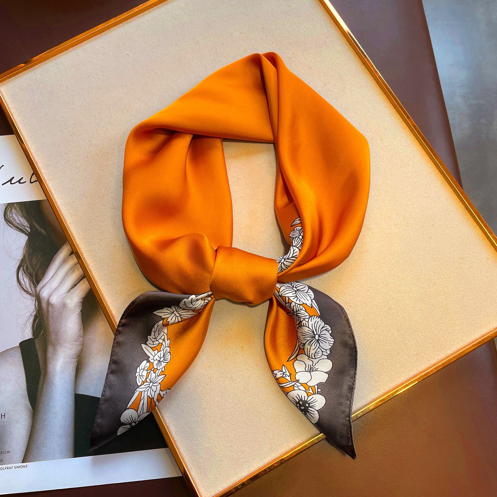 Simple solid color scarf for women, simulated silk square scarf 70cm European and American basic style with shirt, professional scarf to tie hair_voghion.com