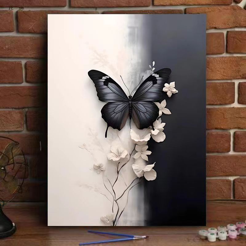 数字油画diy填色蝴蝶高级感轻奢墨蝶油画高颜值治愈系风景装饰画|undefined