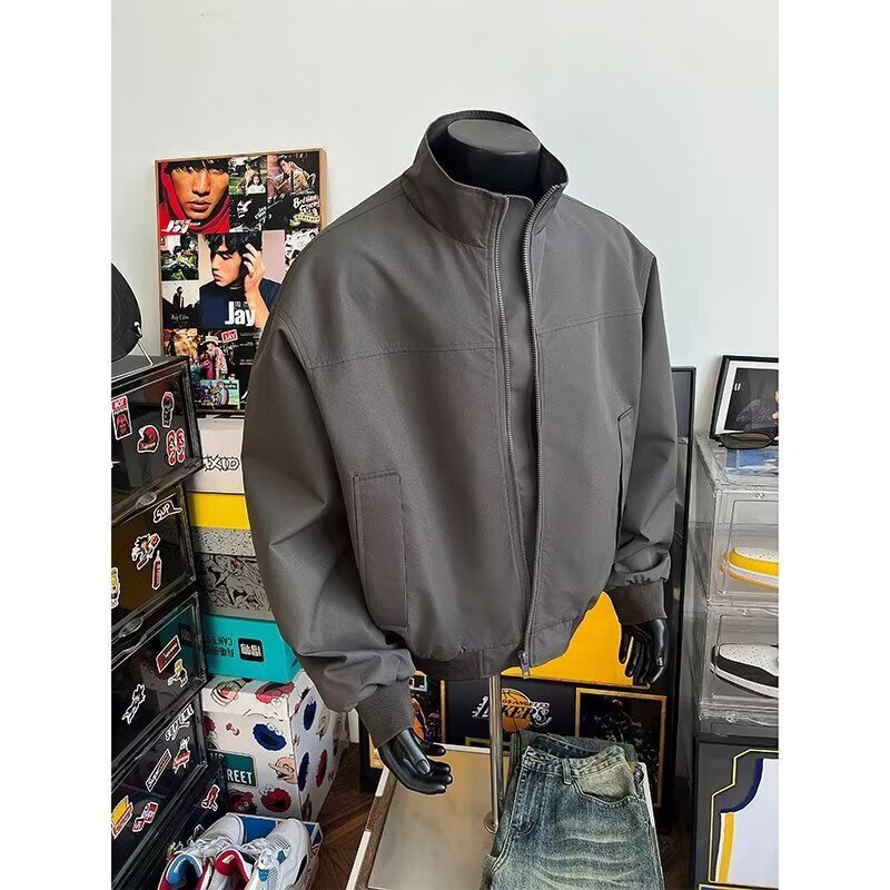 2025 American Workwear Bomber Jacket Men's Spring New Style Simple Trendyy New Style Lazy and Popular