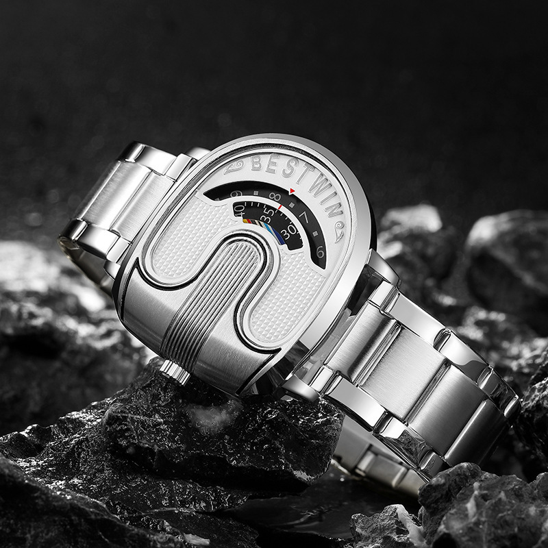 Montre homme en alliage doré en forme de U, mouvement à quartz, style luxueux/rétro. Coffret cadeau non inclus._voghion.com