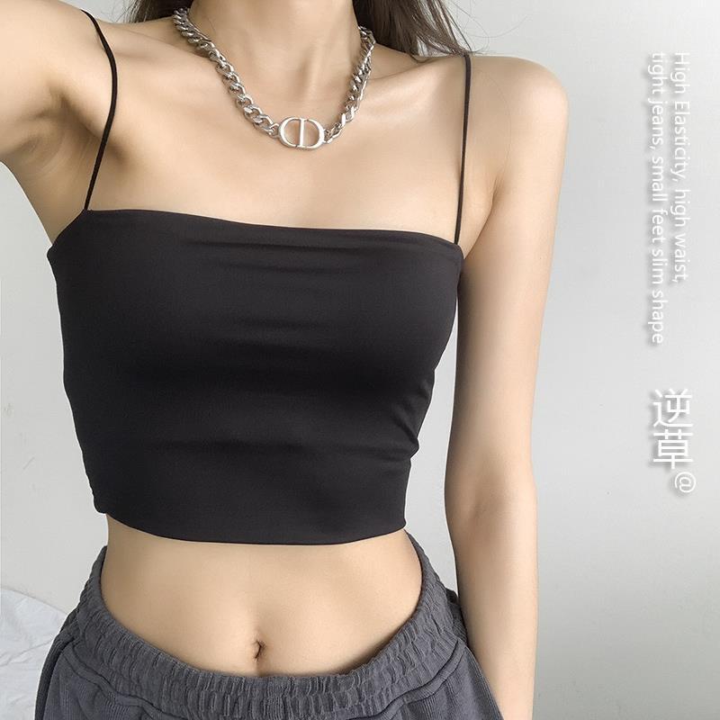 Ice silk oil painting style backless camisole tank top, seamless and wire-free, strapless, short base layer underwear for women.