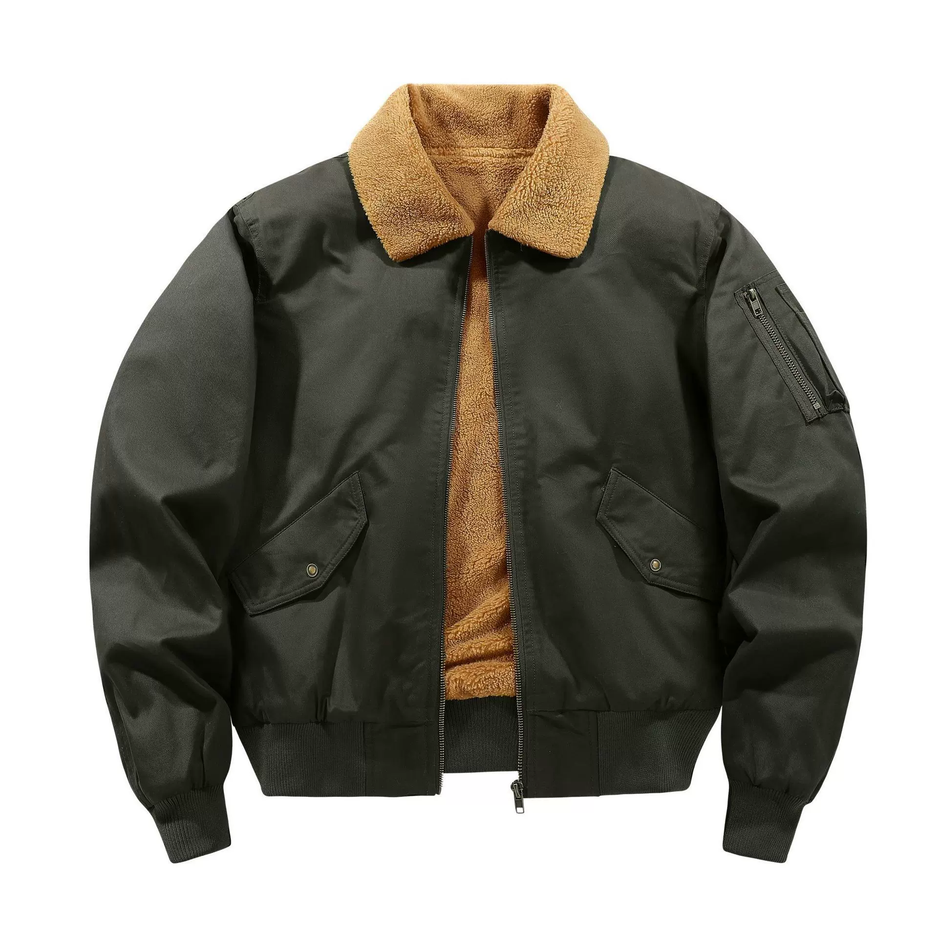 可定制印花羊羔绒工装外套男士春秋宽松加厚开衫翻领加绒休闲夹克