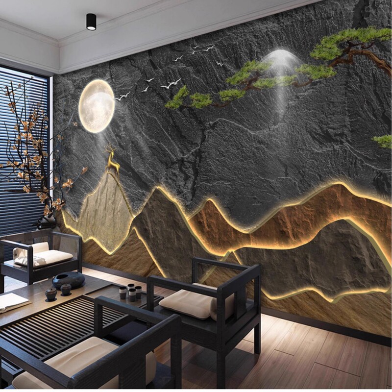 3D Stereo Rockery Background Wall Wallpaper New Chinoiserie Living Room Tea Room Wall Covering Office Hotel Front Desk Decorative Mural