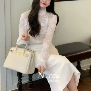 法式精致绝美上衣2026秋季新款高级设计感小众蕾丝荷叶边打底衫女