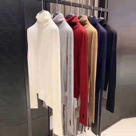 商场同款2025秋冬新款百搭高领手套袖打底针织衫女