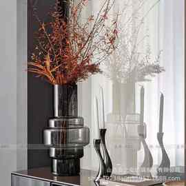 现代简约新德里透明玻璃花瓶水培艺术花器家居样板房软装饰品摆件