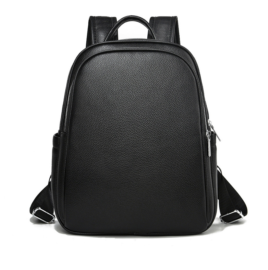 Mochila negra estilo 2025, elegante bolso escolar de PU para hombres y mujeres, bolso de viaje informal multifuncional.