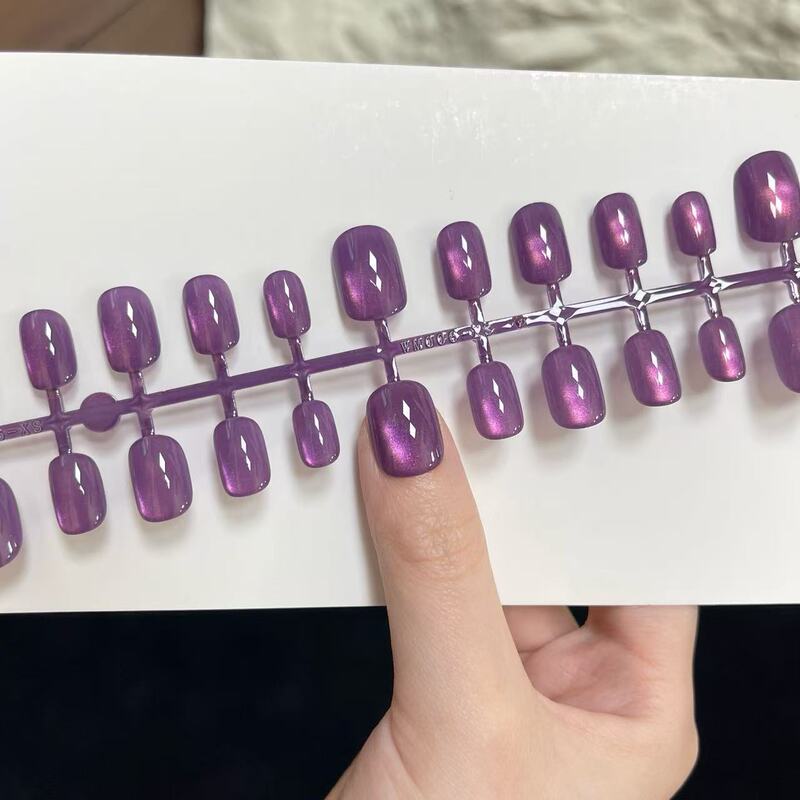 Charming Purple Solid Color Cat Eye Fine Glitter Cat Eye Almond Design Classy Wearable Manicure Patches Cross-Border Fake Nails Charming Purple Solid Color Cat Eye Fine Glitter Cat Eye Almond Design Classy Wearable Manicure Patches Cross-Border Fake Nails
