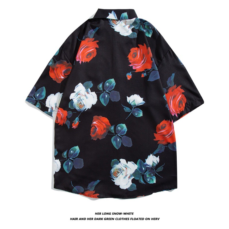 Hawaiian flor camisa de los hombres retro Hong Kong estilo casual suelta Hong Kong estilo playa vacaciones pareja manga corta Camisa de moda al por mayor
