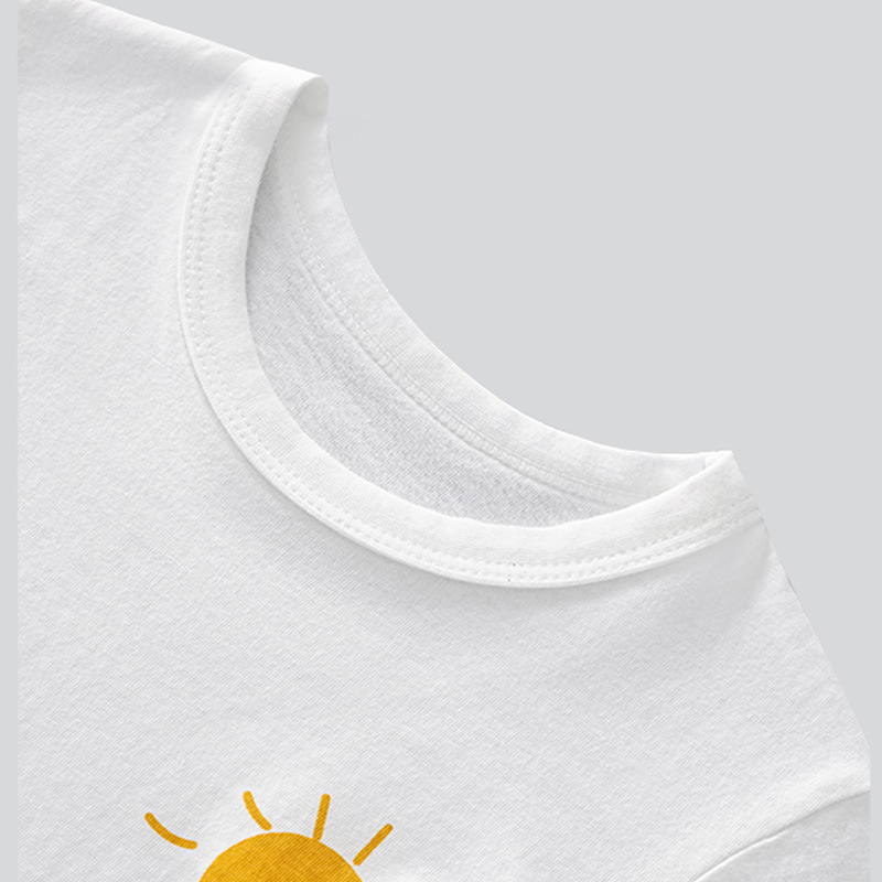 Ropa para niños europeos y americanos Camiseta de algodón puro 2024T Ropa para niñas y niños Cuello redondo de verano Camisa suelta para niños de manga corta Ropa para niños