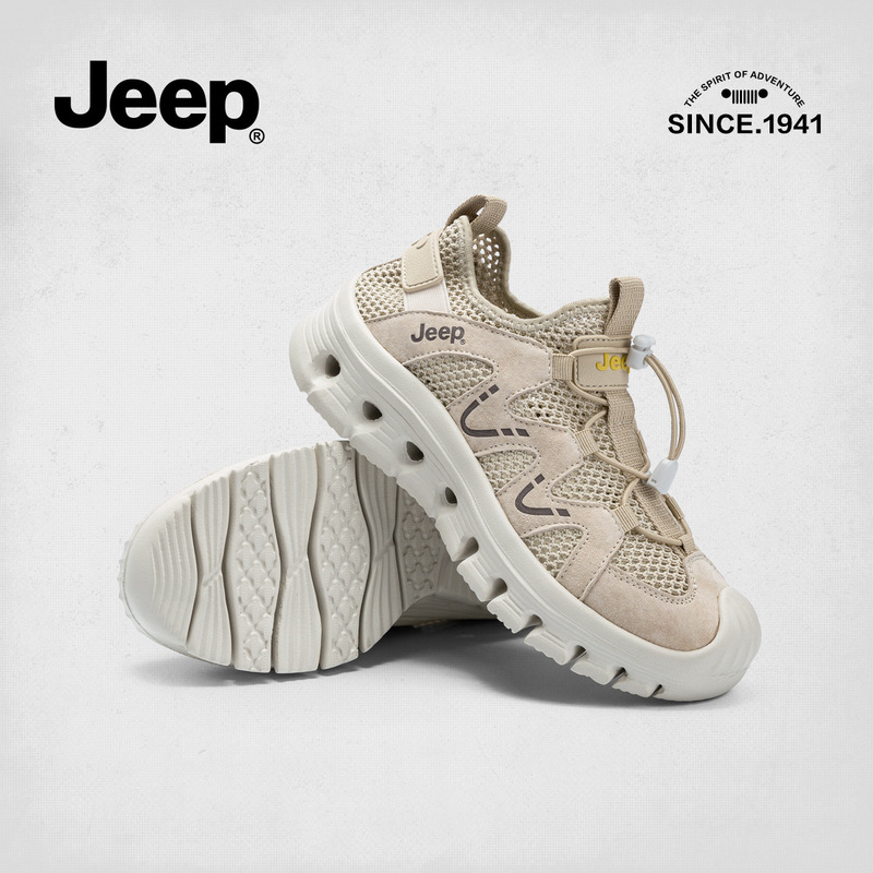 Jeep Ultra-light Outdoor Sports Hiking Shoes Women's Lace-up-free Hollow-out 2024 New Arrival Running Shoes Mesh Shoes with Soft Sole for Women